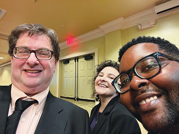 MARK BLUMENTHAL/Palatka Daily News – From left, Daily News Sports Editor Mark Blumenthal, news reporter Sarah Cavacini and Editor Brandon D. Oliver take a selfie after the Florida Press Club banquet Saturday in Clearwater Beach.
