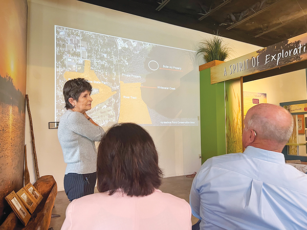 SARAH CAVACINI/Palatka Daily News – Palatka Mayor Robbi Correa talks to the National Park Service and local officials Tuesday about Palatka property the Bartram Trail Society of Florida hopes can become publicly accessible to be part of the Bartram Trail in Putnam County.