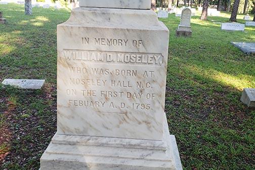 A monument in West View Cemetery for William Moseley, Florida's first elected governor.