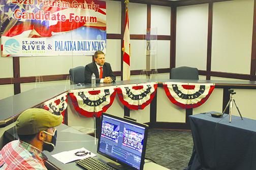 Palatka City Commission candidate David Parsons answers questions alone during Tuesday’s forum because his opponent, Willie Jones, did not attend