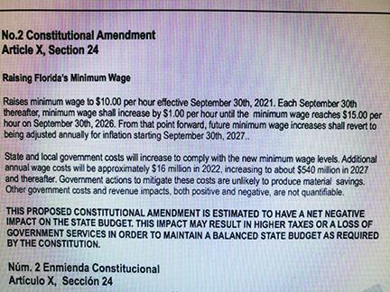 Amendment regarding minimum wage.
