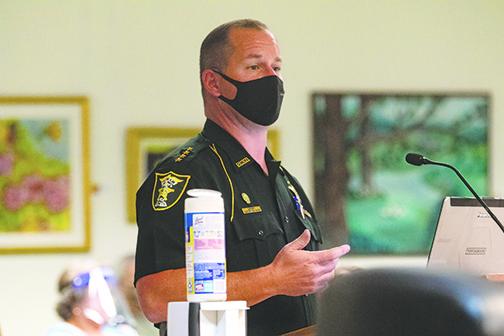 Sheriff Gator DeLoach speaks to the Crescent City Commission on Thursday about the possibility of his agency taking over the city’s law enforcement permanently. 