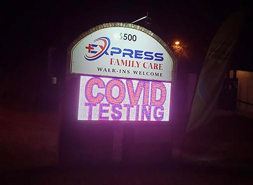 The sign outside Express Family Care in Palatka informs the public the business performs rapid COVID testing. Express is one of the places local health officials recommend people visit to get tested for the virus.
