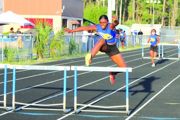 Palatka’s Khi’ya Lookadoo, here competing in last week’s duel meet with Interlachen at home, finished in the top six in four events for the Panthers in Friday’s Ancient City Invitational. (MARK BLUMENTHAL / Palatka Daily News)