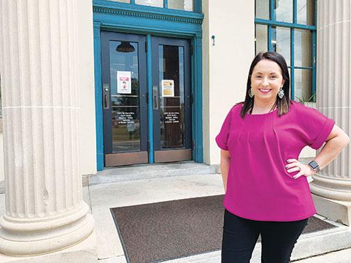 City of Palatka Finance Director Lauren Shank stands on the steps of City Hall on Monday.