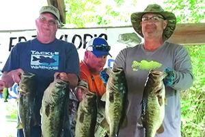 Vince Parker and Greg Johnson show off the fish they caught in winning the 24th annual Save Rodman Reservoir Bass Tournament on Saturday. (Courtesy of Facebook)