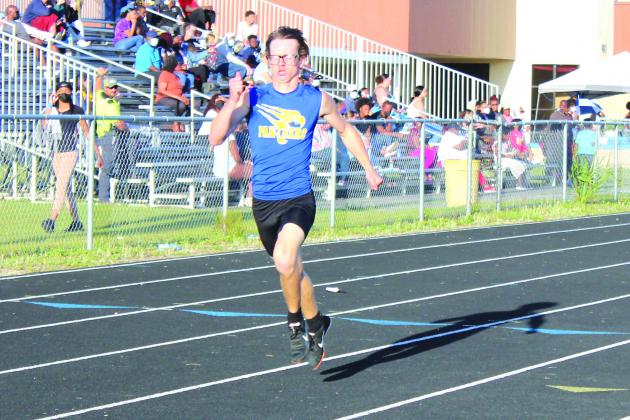 Palatka’s Hayden Newman, here winning the 200-meter dash in a meet with Interlachen in March, will be competing in the 200- and 400-meter dashes at the Region 2-2A meet on Saturday. (MARK BLUMENTHAL / Palatka Daily News)