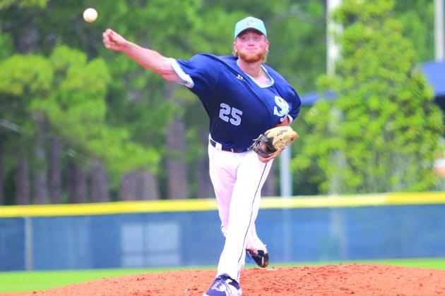 St. Johns River pitcher Dawson Gause threw seven strong innings in getting the victory in Game 2 of the three-game set with Seminole State. (MARK BLUMENTHAL / Palatka Daily News)