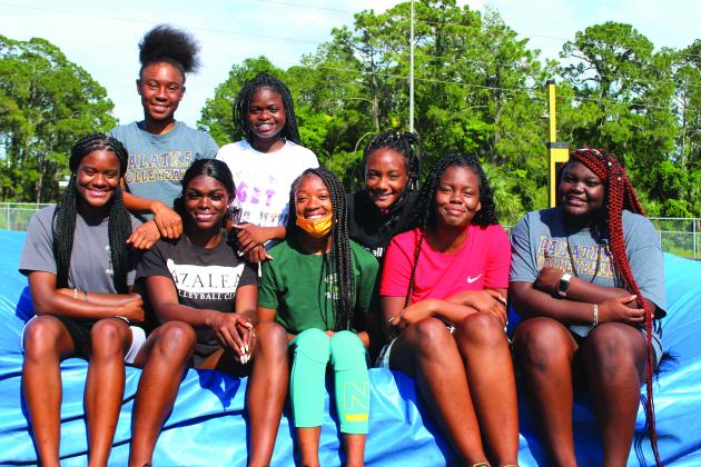 Palatka High’s girls track team will be represented at Saturday’s Region 2-2A meet by (from left) Ja’Mya Douglas, Sa’Miya Edwards, Khi’ya Lookadoo, Ymira Passmore, Al’leah Ford, Amaris Mack, Treasure Washington and Torryence Poole. Washington competed at the District 5-2A meet, but did not qualify for the regional meet. Missing from the photo is Mikah Harvey. (MARK BLUMENTHAL / Palatka Daily News)