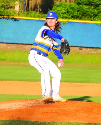 Palatka’s Layton DeLoach, throwing a pitch during a game in February, was 4-1 with a save this year. (ANTHONY RICHARDS / Palatka Daily News)