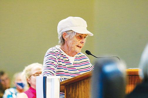 Crescent City resident Patricia Langan tells city commissioners why she does not want Moonshine Acres RV Park to build in the city.