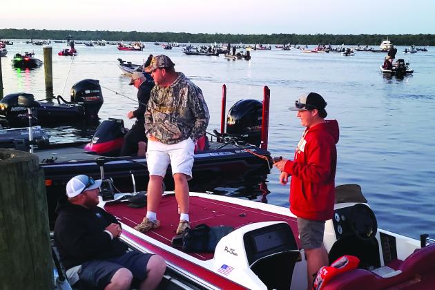 A team’s anglers are ready at dawn to start going out to fish during Saturday’s Wolfson Children’s Hospital Bass Tournament. (WAYNE SMITH / Palatka Daily News)
