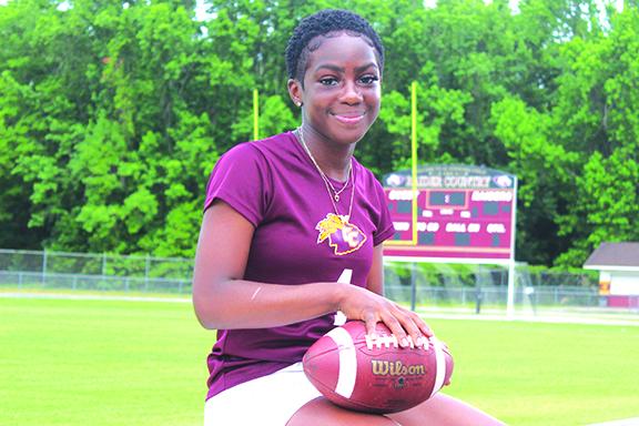 Crescent City High School’s Jada Dillard rushed for over 1,100 yards and 12 touchdowns this spring in helping the second-year Raiders program to a 3-7 record. (MARK BLUMENTHAL / Palatka Daily News)