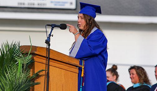 Student government President Peyton France tells her classmates they should be proud of all their hard work.