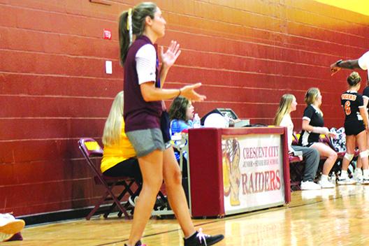 Crescent City volleyball coach Ashley Jones watches her team play in the Region 4-1A tournament last October against Trenton at home. (MARK BLUMENTHAL / Palatka Daily News)