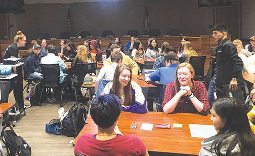 Cambridge students from Q.I. Roberts Junior-Senior High School and Crescent City High School collaborate in February 2020 at the Putnam County School District headquarters in Palatka.