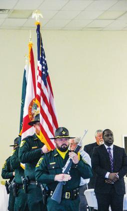 The Putnam County Sheriff’s Office’s Honor Guard presents colors at the Pastor Appreciation Dinner on Monday. 