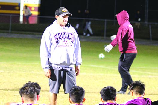 Crescent City’s Jeff Lease has won 71 matches and three district championships in his time coaching the Raiders. (MARK BLUMENTHAL / Palatka Daily News)