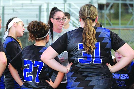 Interlachen first-year head girls soccer coach Wendy Gaylord talks to her players before Thursday’s game at home against Ormond Beach Calvary Christian. (MARK BLUMENTHAL / Palatka Daily News)
