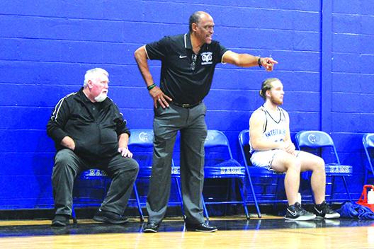 Interlachen head coach C.S. Belton directs his team during the 60-49 victory. (MARK BLUMENTHAL / Palatka Daily News)