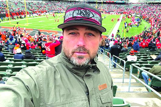 Crescent City Junior-Senior High athletic director and die-hard Kansas City Chiefs fan Tim Ross takes a selfie before kickoff of the Jan. 2 game between the Chiefs and host Cincinnati Bengals. (Submitted / Tim Ross)