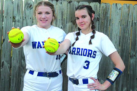Peniel Baptist Academy pitchers Lexi Peacock (left) and Alexis Wallace should make a tough 1-2 combination for opposing hitters. (MARK BLUMENTHAL / Palatka Daily News)