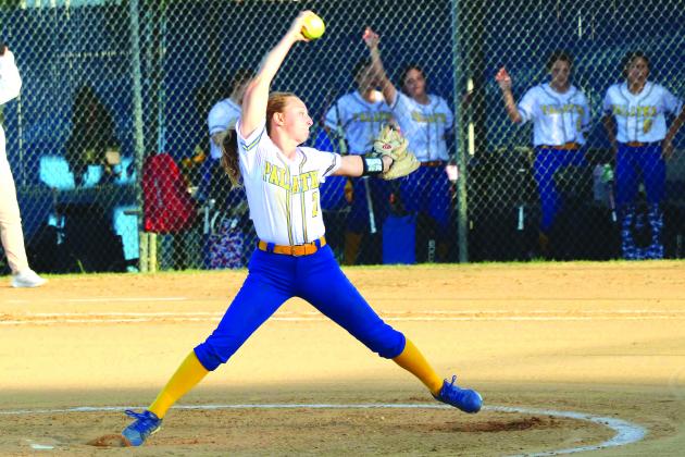 , Palatka starter and winning pitcher Makayla Clemons fires a pitch against Interlachen. (RITA FULLERTON / Special to the Daily News)
