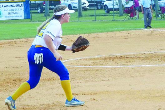Palatka’s Samantha Clark awaits a pitch at third base during the Panthers’ District 3-3A tournament game at home against Alachua Santa Fe on May 3. (RITA FULLERTON / Special to the Daily News)
