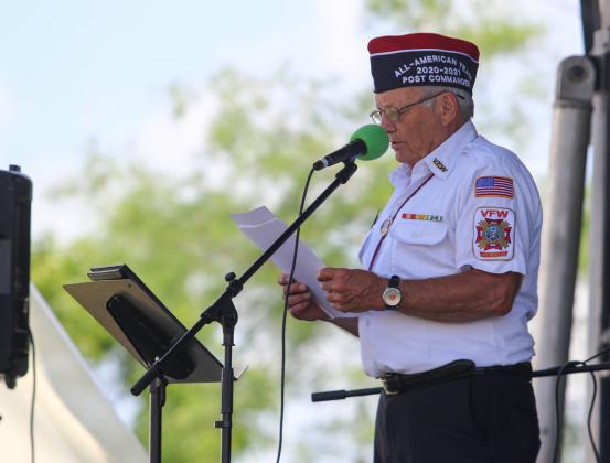 Veterans of Foreign War Post 3349 Commander Gerald Donnelly speaks on the importance of Memorial Day at the Palatka riverfront on Monday. 