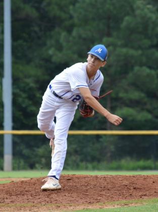 Melrose hurler Cason Pilcher delivers a pitch in the fifth inning of Wednesday’s 14-2 victory. (Special to the Daily News/ Brandi Screen)