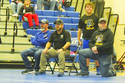 Palatka wrestling coach Josh White (at right next to assistant Richie Lewis) will have a chance to win twodistrict team championships in a revamped District 4-1A this winter. (MARK BLUMENTHAL/Palatka Daily News)