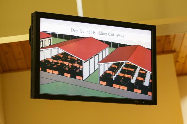SARAH CAVACINI/Palatka Daily New. A design of the Putnam County Animal Control dog kennel buildings is shown Tuesday morning at the Board of Commissioners meeting. 
