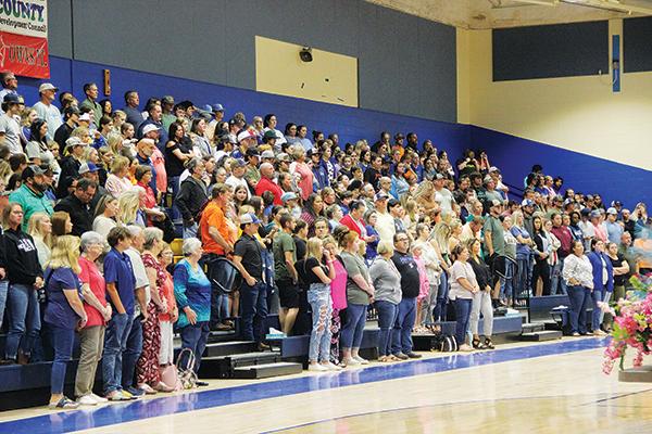 SARAH CAVACINI/Palatka Daily News – Hundreds of people gather at Palatka Junior-Senior High School on Wednesday evening to pray for Baylee Holbrook, who was struck by lightning the day before.