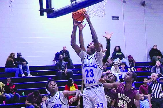 Interlachen’s Kemontae Nixon (23), shown going for a rebound last week against Crescent City, scored 20 points and 17 rebounds in the Rams’ 61-60 victory over Union County. (RITA FULLERTON / Special to the Daily News)