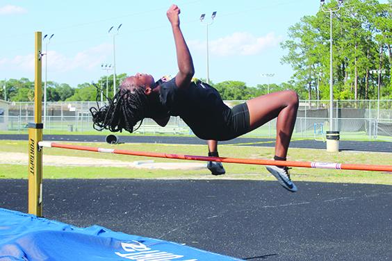 Palatka’s Destiny Williams leaps over the high jump bar in preparation for last year’s FHSAA 2A meet. (MARK BLUMENTHAL / Palatka Daily News)