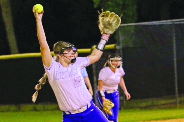 Palatka’s Sierra Pritchard throws a pitch in her victory over Interlachen on Monday night. (RITA FULLERTON / Special to the Daily News)