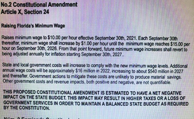 Amendment regarding minimum wage.