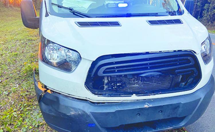A van transporting Putnam County inmates is damaged after striking a deer in Columbia County on Tuesday morning. 