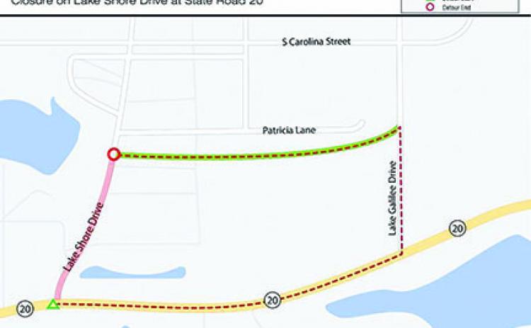 A map shows road construction and detours in Hawthorne that will begin Friday and last until late April.