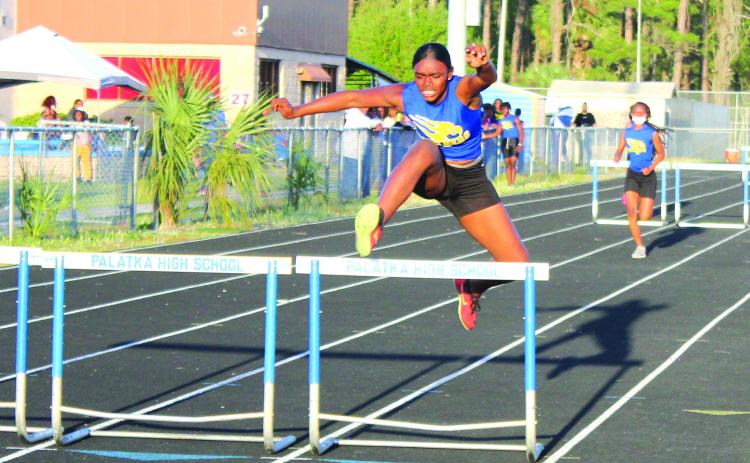 Palatka’s Khi’ya Lookadoo, here competing in last week’s duel meet with Interlachen at home, finished in the top six in four events for the Panthers in Friday’s Ancient City Invitational. (MARK BLUMENTHAL / Palatka Daily News)