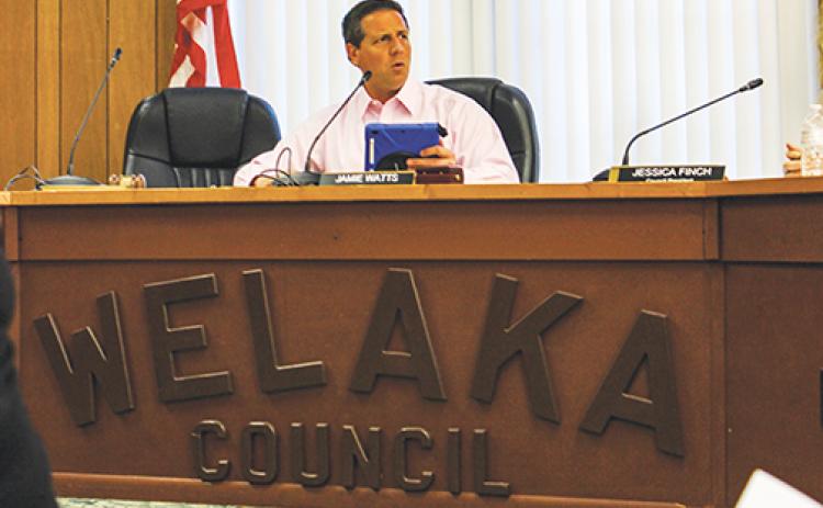 Mayor Jamie Watts discusses updating the town’s ordinances at Thursday’s Welaka Town Council meeting.