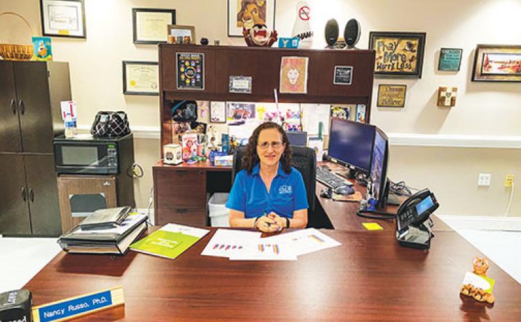 Nancy Russo, vice president of Putnam County Services for SMA Healthcare, sits at her desk after explaining how residents can seek help for substance use and mental health issues.