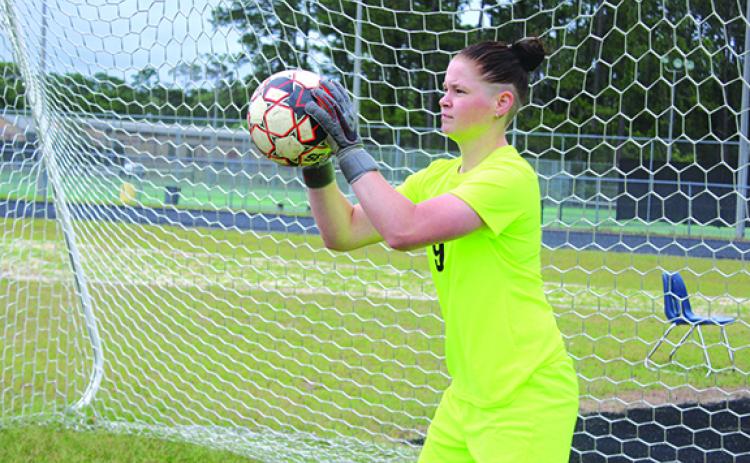 Christina Bayse stopped 132 shots in goal, while scoring nine goals when she was allowed to get on the field for the 14-10-1 Palatka High girls soccer team this winter. (MARK BLUMENTHAL / Palatka Daily News