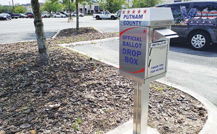A ballot drop box sits outside the Supervisor of Elections Office in Palatka.