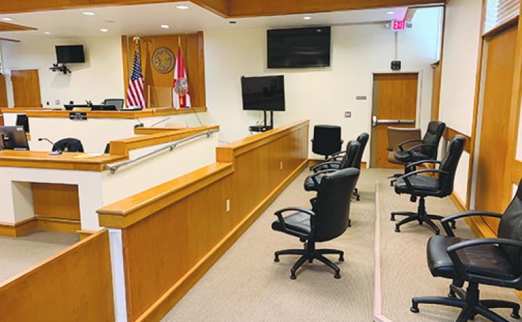 A courtroom at the Putnam County Courthouse sits empty last year during the COVID-19 pandemic.