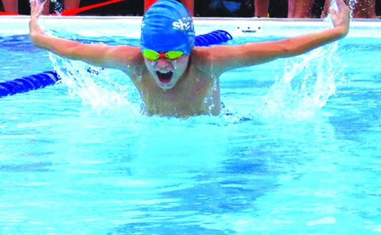 Putnam Sharks swimmer Jaxon Gill does the 50-yard butterfly in the 9-10 year old division. Gill won his race. (Submitted by Putnam Sharks)