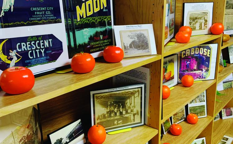 Photo by Al Krombach/Special to the Daily News.   A display of citrus crate labels helps illustrate the history of local agriculture at the Fruitland Peninsula Historical Society's open house at their new facility last week in Crescent City. 