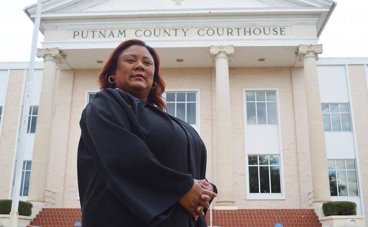 Judge Alicia Washington stands outside the Putnam County Courthouse on Friday afternoon.