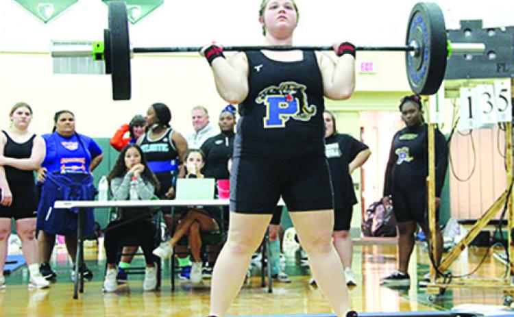 Palatka’s Mary Beth Wallace had a big season at the unlimited weight class, making it all the way to the FHSAA 1A championship meet. (COREY DAVIS / Palatka Daily News)
