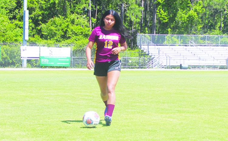 Crescent City’s Isabella Torres performed a lot of roles for the Raiders’ girls soccer team this winter. (MARK BLUMENTHAL / Palatka Daily News)